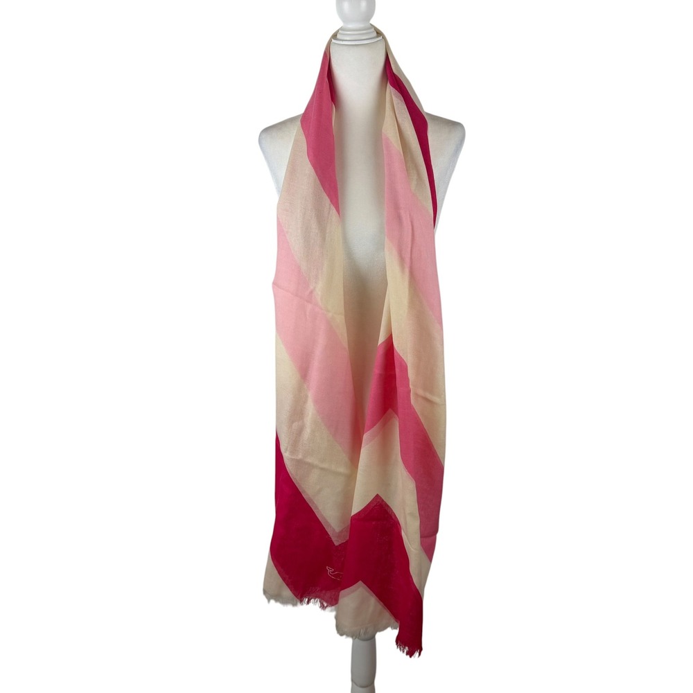 Vineyard Vines Pink Chevron Stripe Wool Silk Blend Scarf Wrap Preppy Colorful
